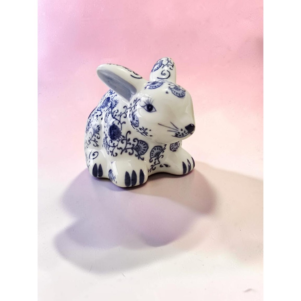 Vintage Bombay Blue And White Porcelain Chinoiserie Rabbit Figurine